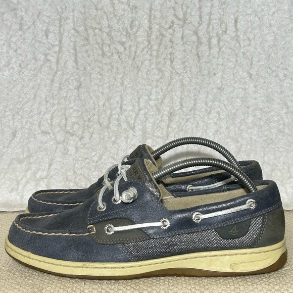 Sperry Womens Blue Leather/Fabric TopSider Boat Deck SlipOn Casual Shoes SZ 9 M - Picture 2 of 11
